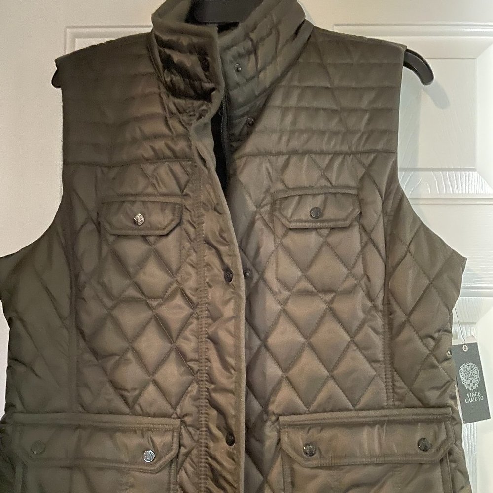 Vince Camuto Olive Green Zipper and Snap Quilted Vest NWT Size Large